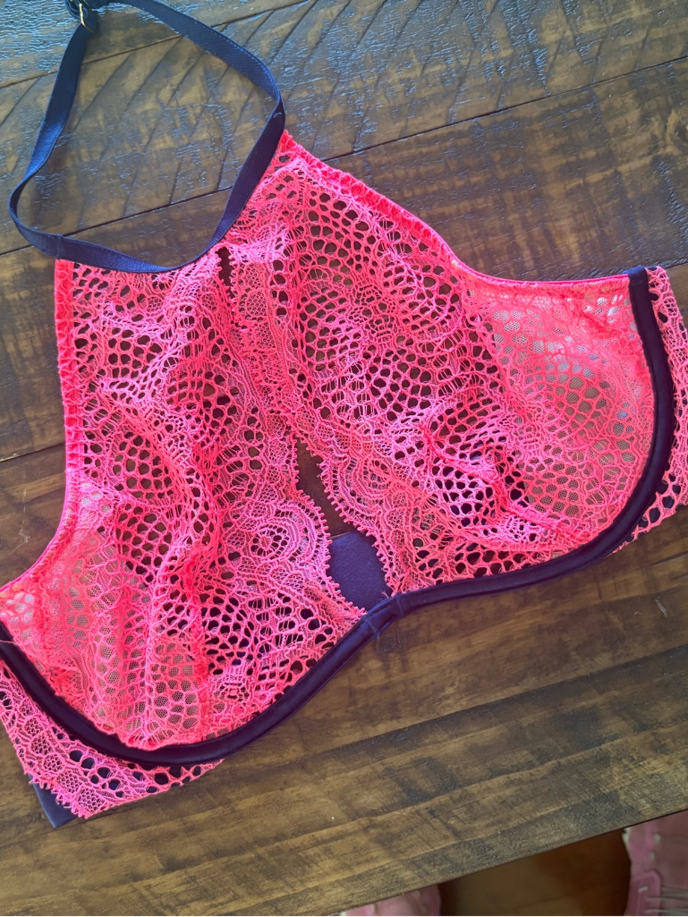Victoria's Secret Hot Pink Lace Bralette with Dark Trim